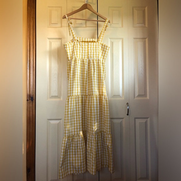 Yellow Gingham Picnic Dress, Tiered, Full Length - Picture 4 of 7